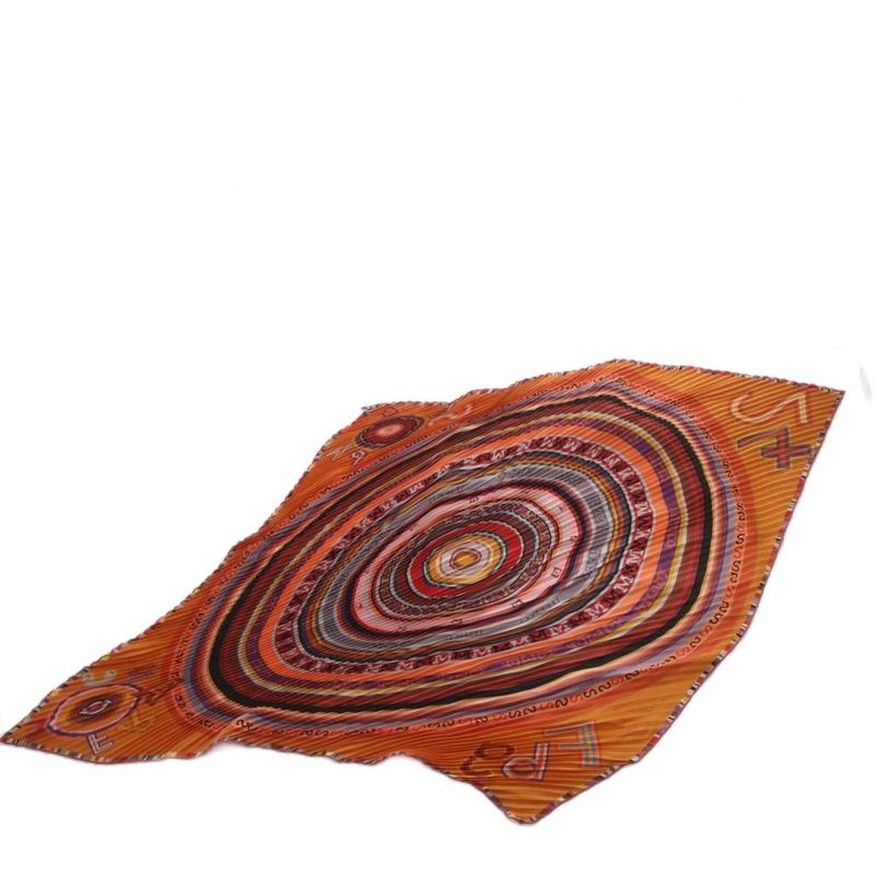 Hermes Scarf Carre 90 Pleated Silk Orange