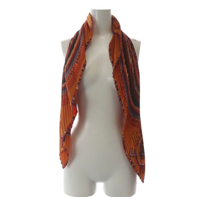 Hermes Scarf Carre 90 Pleated Silk Orange