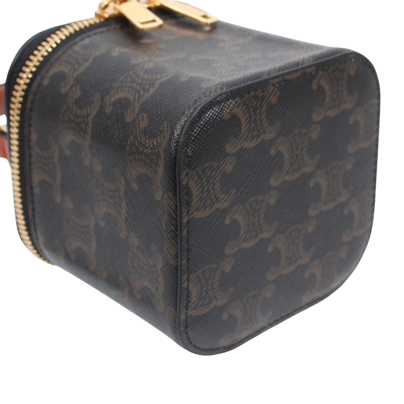 Celine Triomphe Vanity Leather Brown Black Shoulder Bag Gold