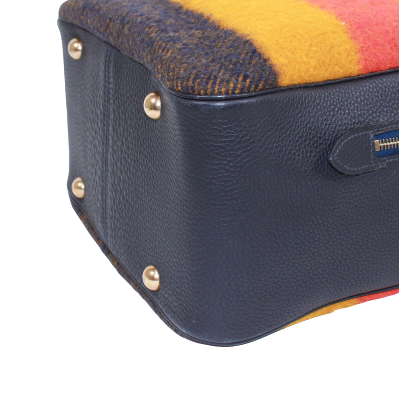Hermes Victoria Leather Wool Yellow Orange Navy Shoulder Bag Gold