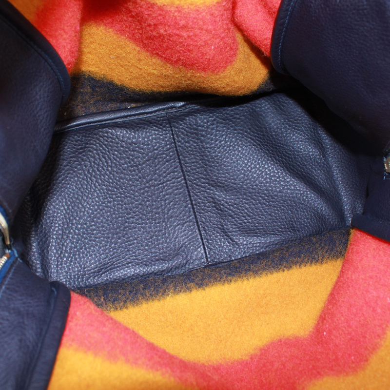 Hermes Victoria Leather Wool Yellow Orange Navy Shoulder Bag Gold