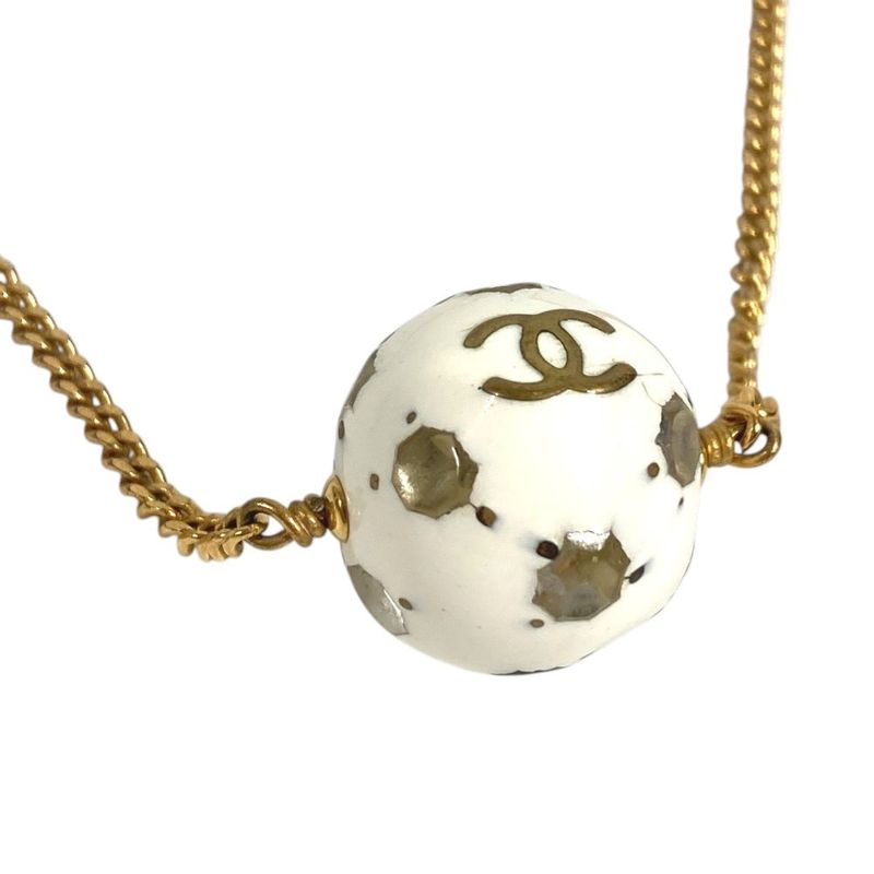 Chanel Necklace Soccer Ball Logo CC Metal White