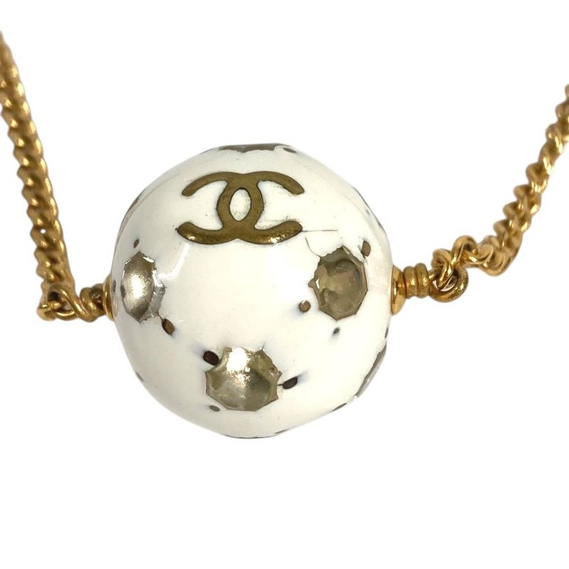 Chanel Necklace Soccer Ball Logo CC Metal White