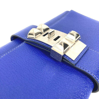 Hermes Clutch Pochette Medallion Logo Leather Blue
