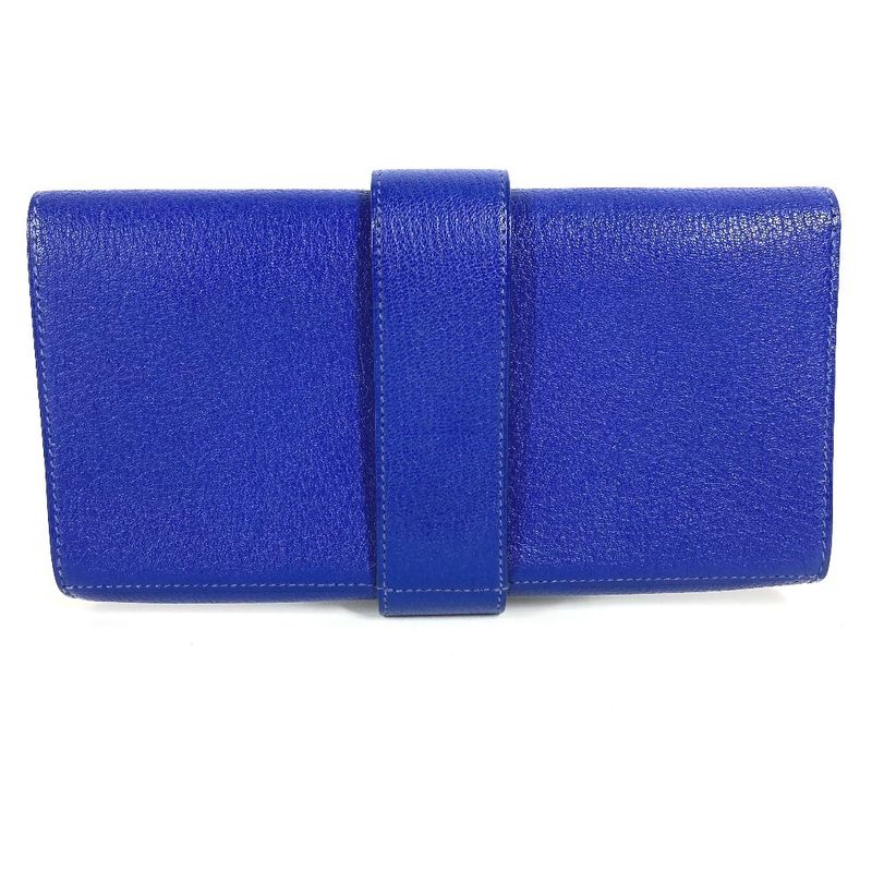 Hermes Clutch Pochette Medallion Logo Leather Blue