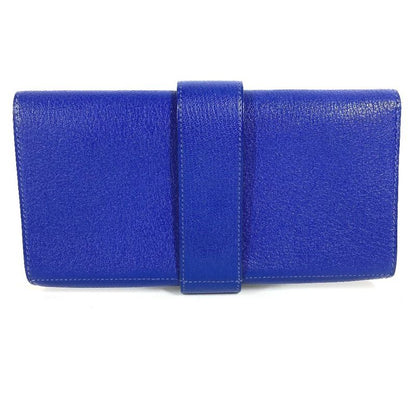 Hermes Clutch Pochette Medallion Logo Leather Blue