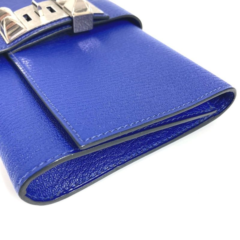 Hermes Clutch Pochette Medallion Logo Leather Blue