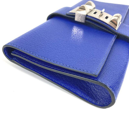 Hermes Clutch Pochette Medallion Logo Leather Blue