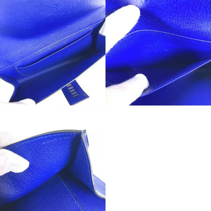 Hermes Clutch Pochette Medallion Logo Leather Blue