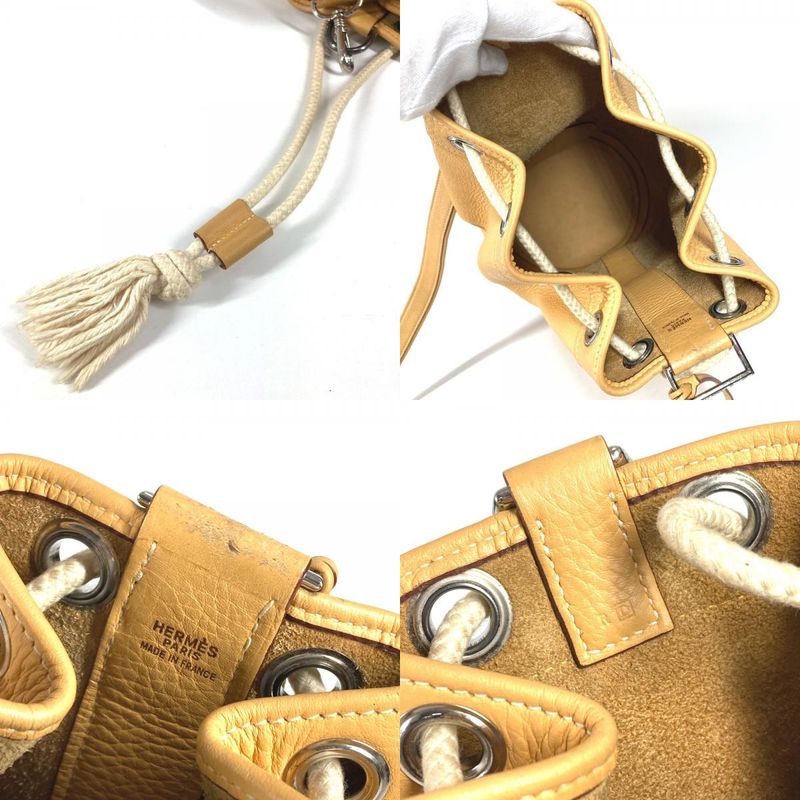 Hermes Shoulder Bag Lunch Taurillon Clemence Yellow Beige