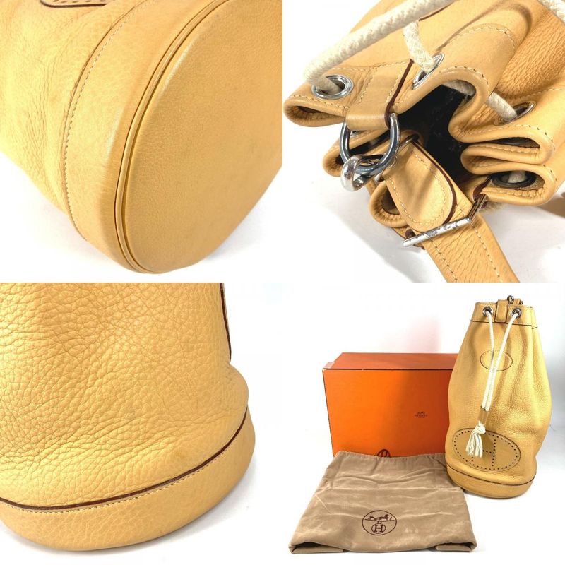 Hermes Shoulder Bag Lunch Taurillon Clemence Yellow Beige