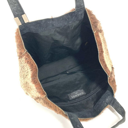 Chanel Tote CC Logo Rabbit Fur Brown