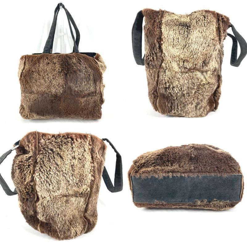 Chanel Tote CC Logo Rabbit Fur Brown