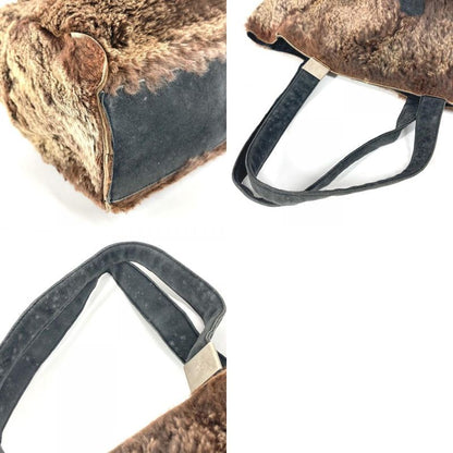 Chanel Tote CC Logo Rabbit Fur Brown