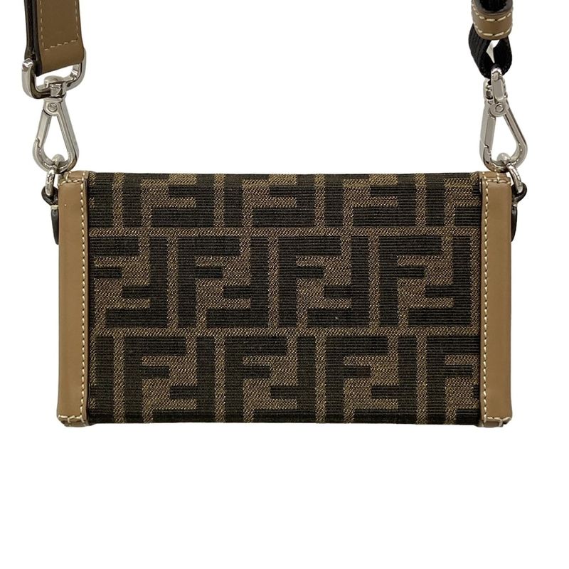 Fendi Shoulder Bag Brown Black Phone Pouch Leather