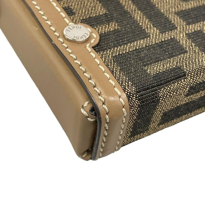 Fendi Shoulder Bag Brown Black Phone Pouch Leather