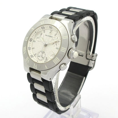Cartier Watch Must 21 Chronoscaph SM SS Rubber Chronograph White
