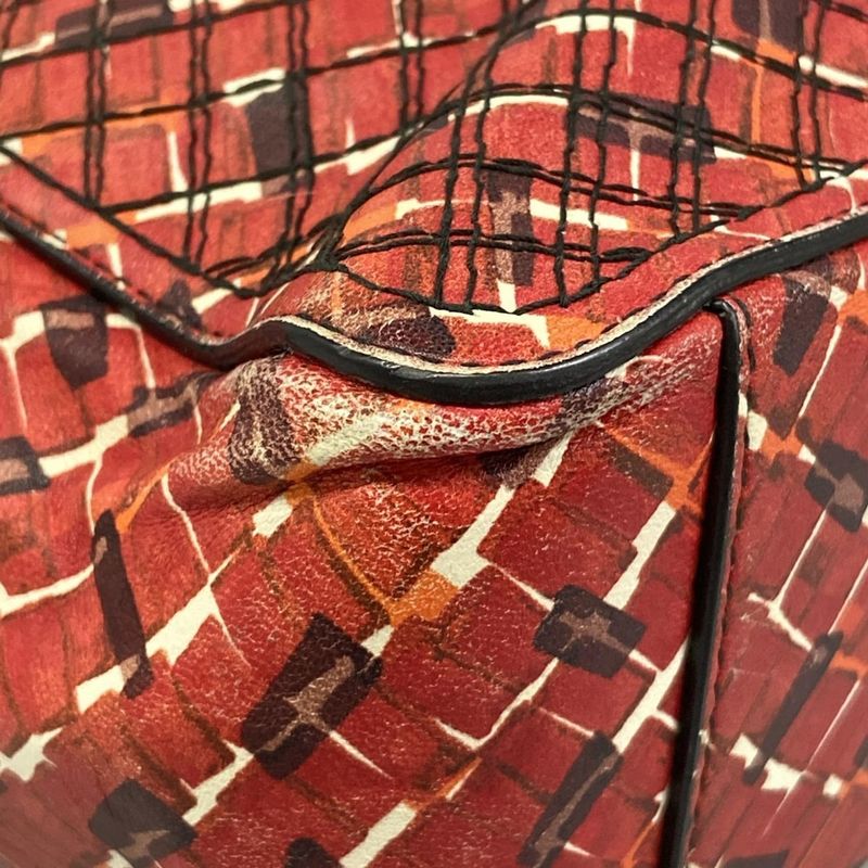 Bottega Veneta Shoulder Bag Red Dark Brown Multi Chain Stitch Leather