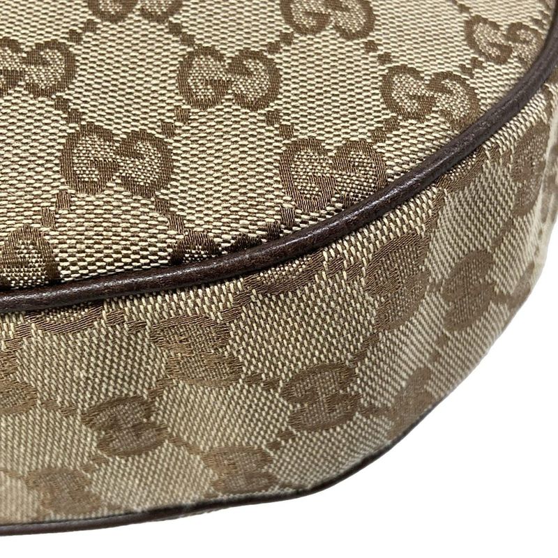 Gucci Shoulder Bag GG Pattern Beige Dark Brown Leather