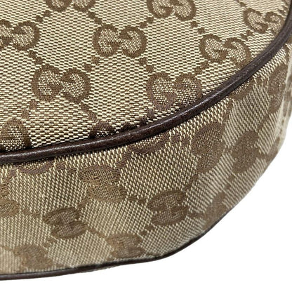 Gucci Shoulder Bag GG Pattern Beige Dark Brown Leather