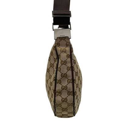 Gucci Shoulder Bag GG Pattern Beige Dark Brown Leather