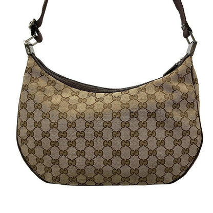 Gucci Shoulder Bag GG Pattern Beige Dark Brown Leather