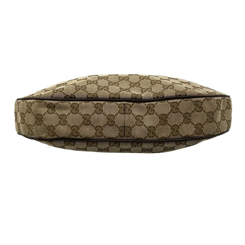 Gucci Shoulder Bag GG Pattern Beige Dark Brown Leather