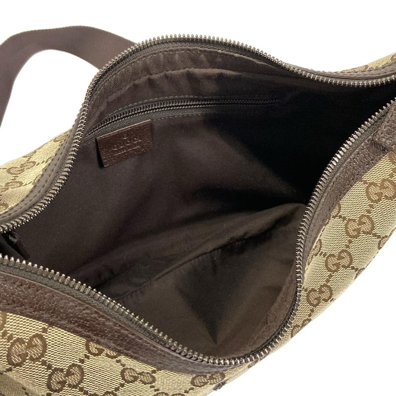 Gucci Shoulder Bag GG Pattern Beige Dark Brown Leather