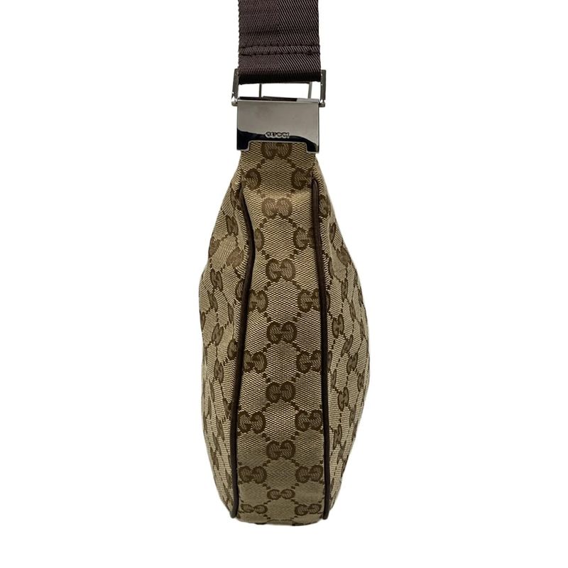 Gucci Shoulder Bag GG Pattern Beige Dark Brown Leather