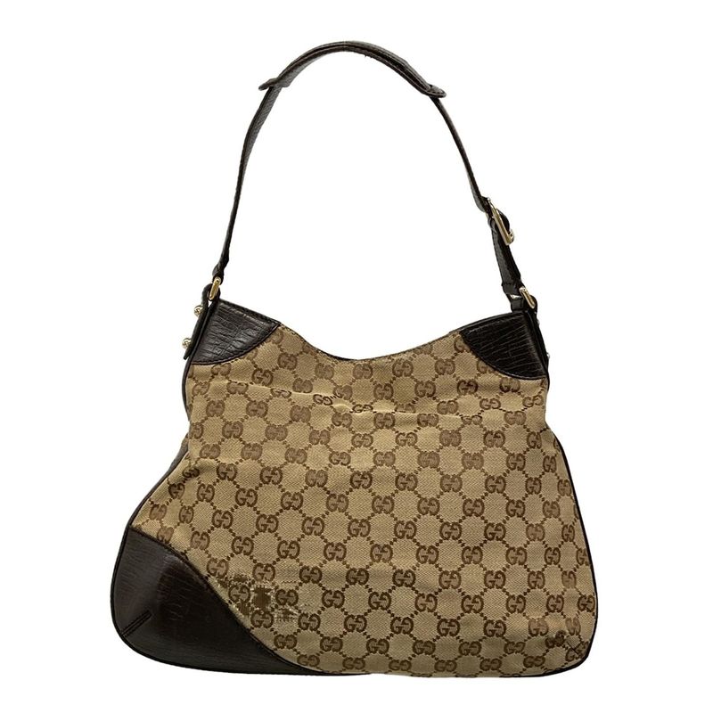 Gucci Shoulder Bag GG Pattern Icon Bit Sherry Dark Brown Beige Multi Leather