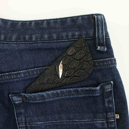 Fendi Denim Pants Jeans Zip Fly Caiman Leather 32 34 Navy YT