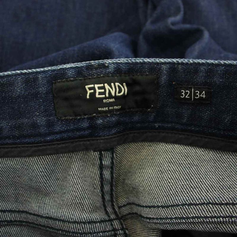Fendi Denim Pants Jeans Zip Fly Caiman Leather 32 34 Navy YT