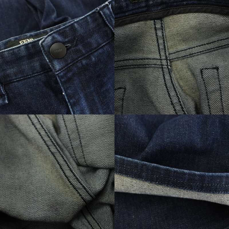 Fendi Denim Pants Jeans Zip Fly Caiman Leather 32 34 Navy YT