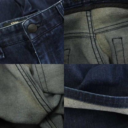 Fendi Denim Pants Jeans Zip Fly Caiman Leather 32 34 Navy YT