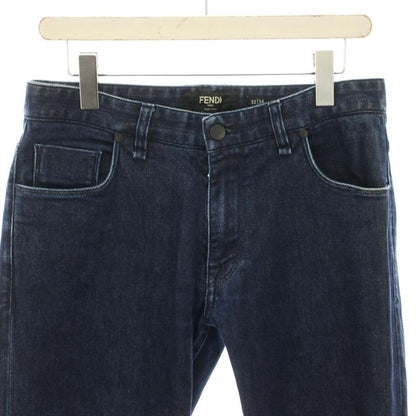 Fendi Denim Pants Jeans Zip Fly Caiman Leather 32 34 Navy YT