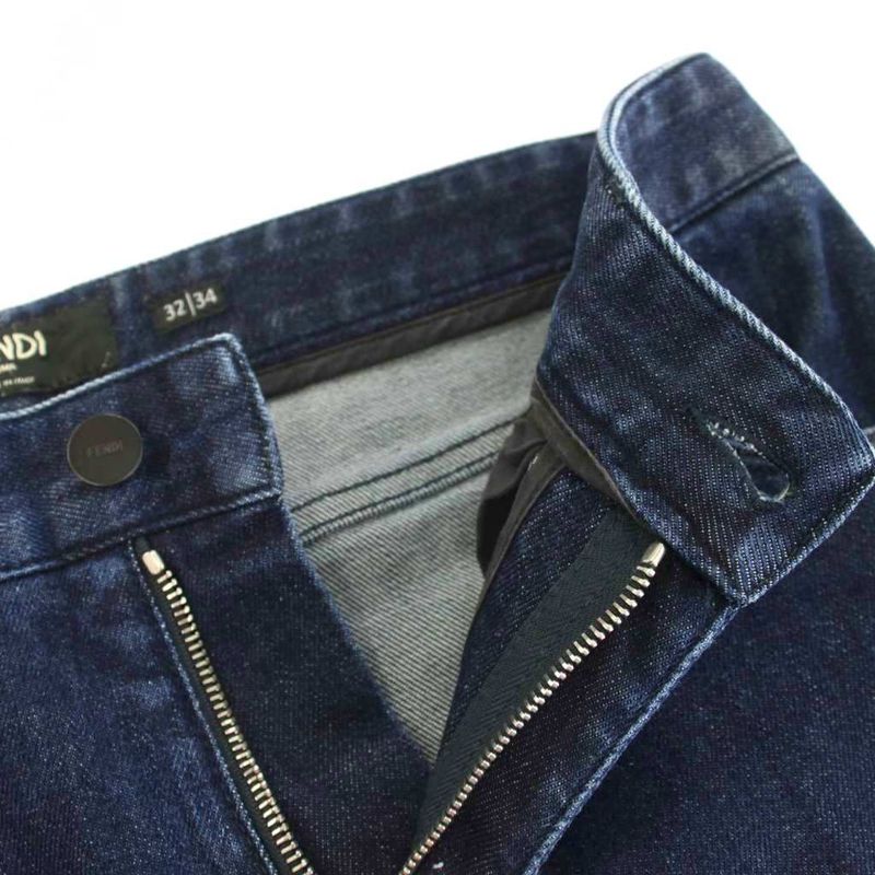 Fendi Denim Pants Jeans Zip Fly Caiman Leather 32 34 Navy YT