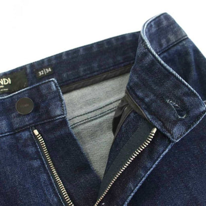 Fendi Denim Pants Jeans Zip Fly Caiman Leather 32 34 Navy YT