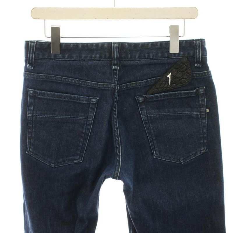 Fendi Denim Pants Jeans Zip Fly Caiman Leather 32 34 Navy YT
