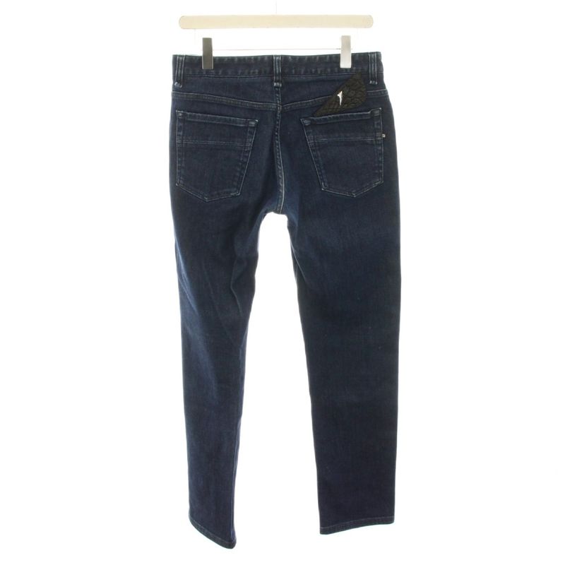 Fendi Denim Pants Jeans Zip Fly Caiman Leather 32 34 Navy YT