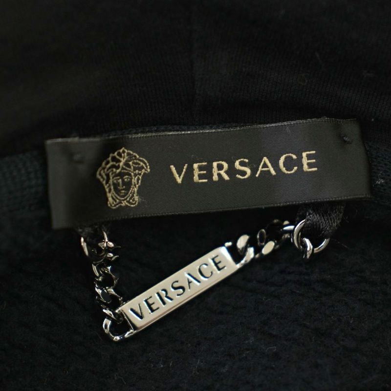 Versace Hoodie Sweatshirt Brushed Lining Embroidery M Black