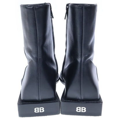 Balenciaga BB Logo Square Toe Side Zip Ankle Boots Black