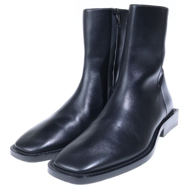 Balenciaga BB Logo Square Toe Side Zip Ankle Boots Black