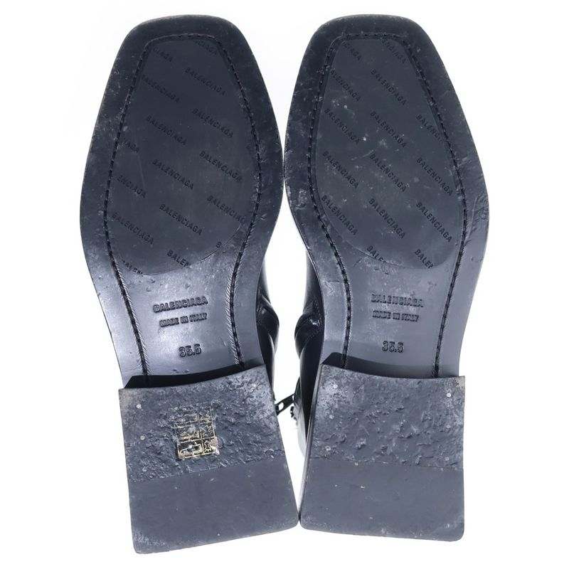 Balenciaga BB Logo Square Toe Side Zip Ankle Boots Black