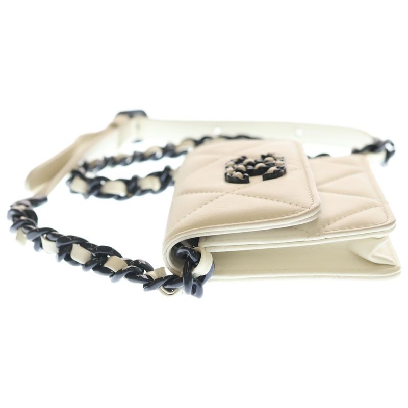 Chanel 19 CC Logo Lambskin Mini Chain Wallet Leather Shoulder Bag White