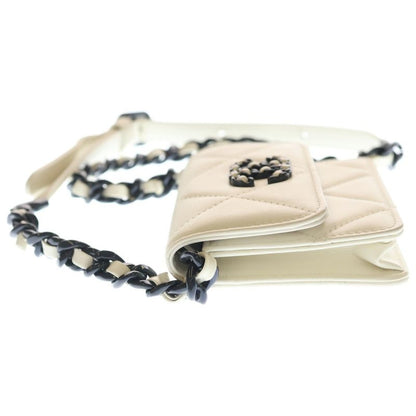 Chanel 19 CC Logo Lambskin Mini Chain Wallet Leather Shoulder Bag White