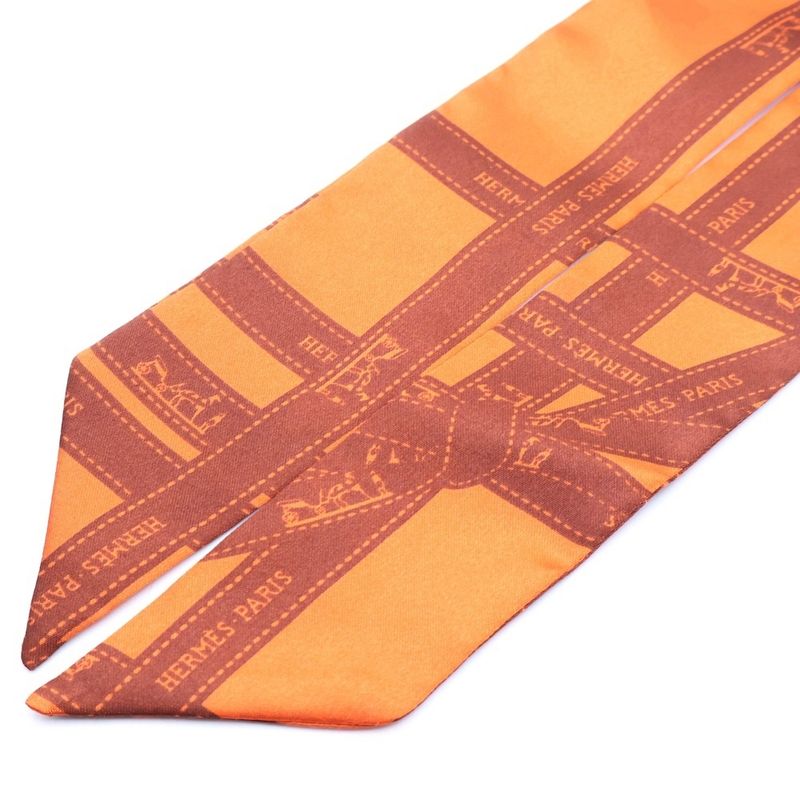 Hermes Twilly Bolduc Silk Scarf Orange