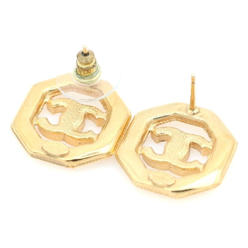 Chanel CC Logo Octagon Strass Rhinestone Earrings Gold