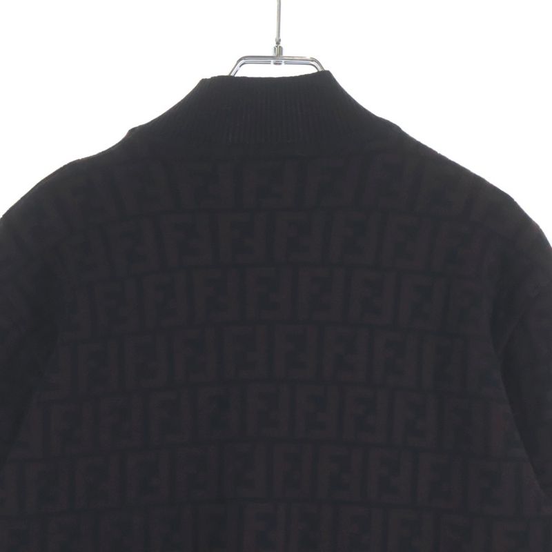 Fendi Old Zucca Pattern Wool Mock Neck Knit Sweater Brown