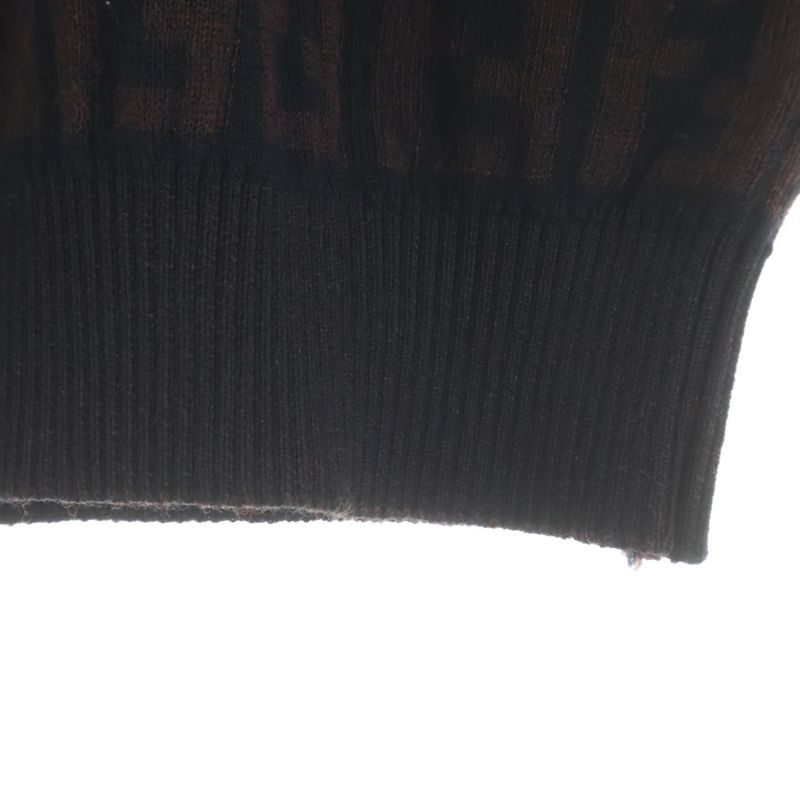 Fendi Old Zucca Pattern Wool Mock Neck Knit Sweater Brown