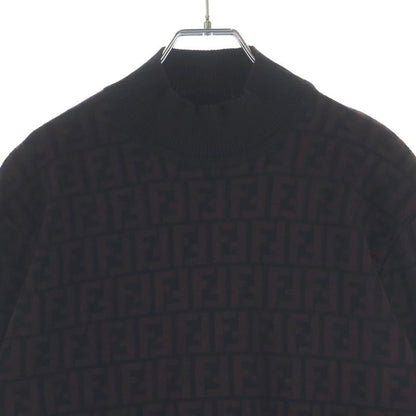 Fendi Old Zucca Pattern Wool Mock Neck Knit Sweater Brown